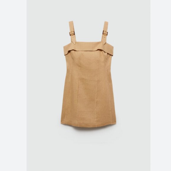 Mango Linen Cream Dress with Buckle Straps – Size 6, Lined - Picture 4 of 8
